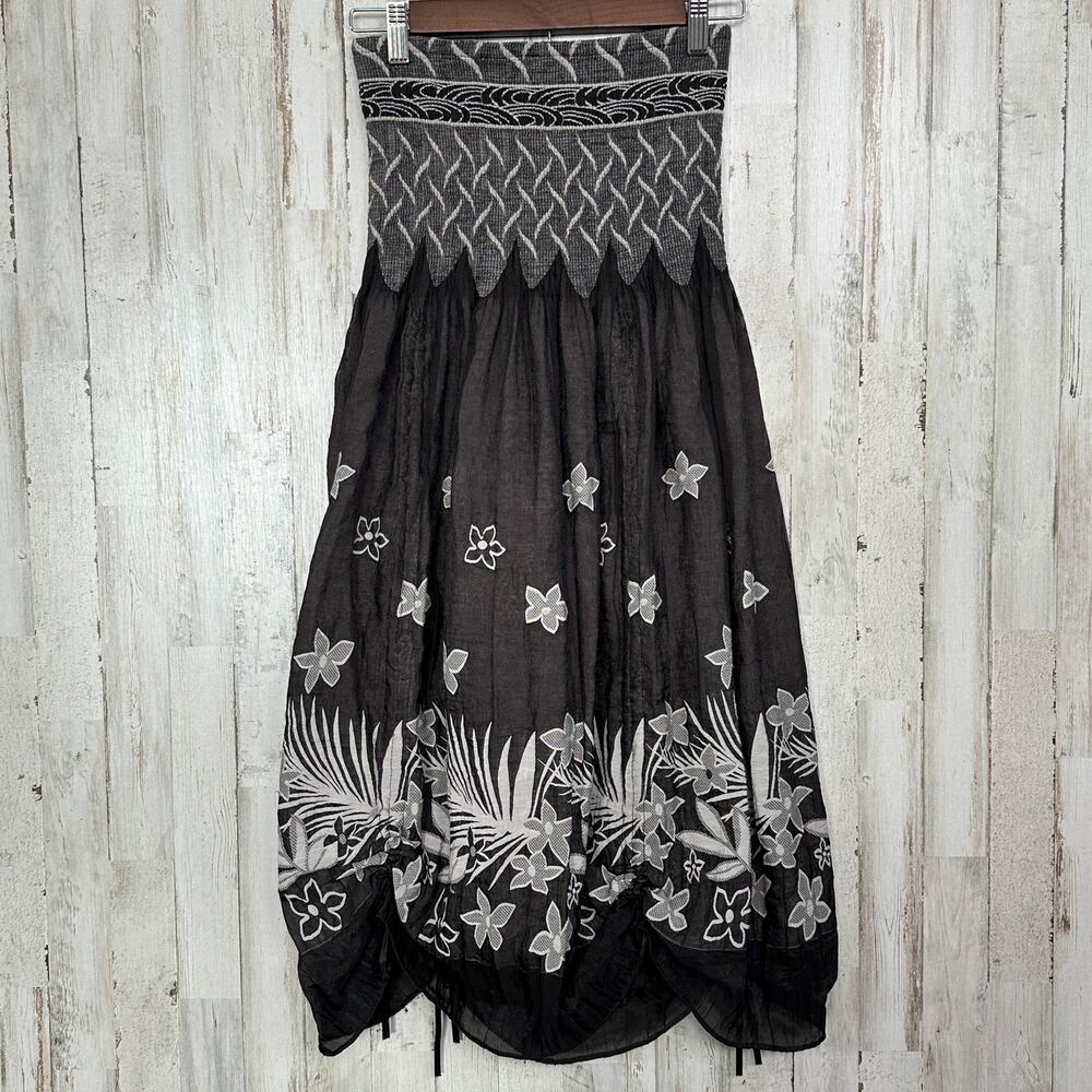Anthropologie Lapis Strapless Smocked Floral Dress Fairy Whimsygoth Festival GUC - Picture 2 of 10